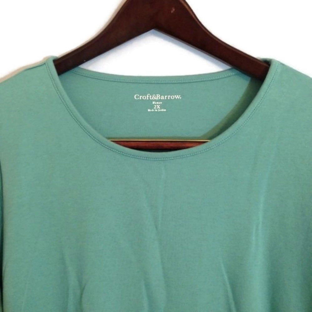 Croft & Barrow Blue Long Sleeve Crew Neck Cotton Tee 2X